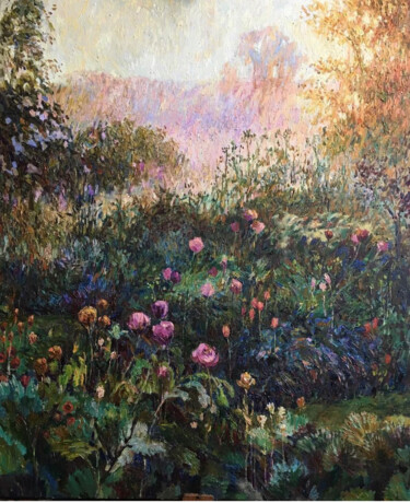 Painting titled "Sleeping Garden" by Hanna Mc Donagh, Original Artwork, Oil Mounted on Wood Stretcher frame