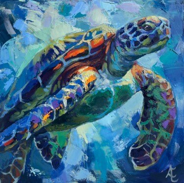 绘画 标题为“Tortue de mer” 由Elena Recondo, 原创艺术品, 油 安装在木质担架架上