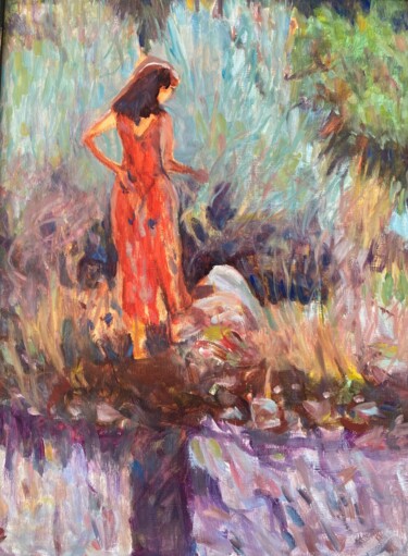 Artist in Santa Fe Sagebrush Pittura intitolato "Artist in Santa Fe…" da Michelle Moraczewski, Opera d'arte originale, Olio Montato su Telaio per barella…