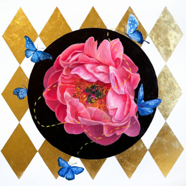 Painting titled "Butterflies" by Alena Sokolova, Original Artwork, Oil Mounted on Wood Stretcher frame