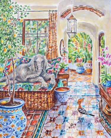 A Joyful Pair Schilderij getiteld "A Joyful Pair" door Kristen Olson Stone, Origineel Kunstwerk, Aquarel