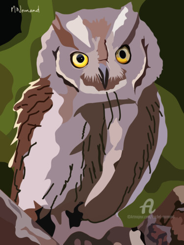 2025-06-20 Oiseaux de jardin - Hibou Petit duc "2025-06-20 Oiseaux…" başlıklı Dijital Sanat Michel Normand tarafından, Orijinal sanat, Dijital Resim