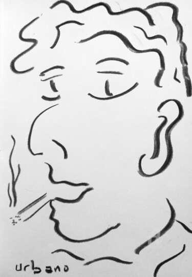 Zeichnungen mit dem Titel "Homme à la cigarette" von Roberto Urbano, Original-Kunstwerk, Kohle