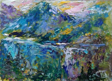 Картина под названием "Painting "Lake in t…" - Sergiy Tsymbalov, Подлинное произведение искусства, Масло