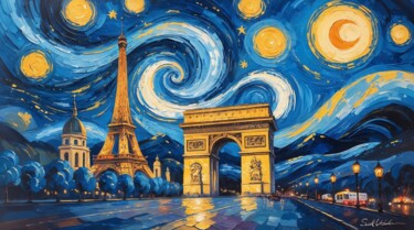 Digital Arts με τίτλο "Notte Parigina Sogn…" από Luisonart, Αυθεντικά έργα τέχνης, Εικόνα που δημιουργήθηκε με AI