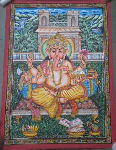 Schilderij getiteld "Traditional Ganesha…" door Shree Krishnam Arts Manish Vaishnav, Origineel Kunstwerk, Aquarel