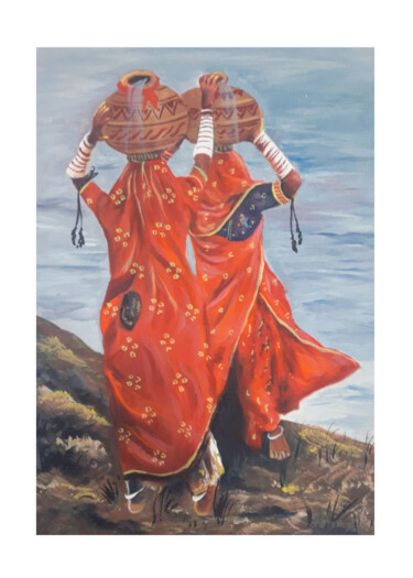 Peinture intitulée "rajasthani lady, In…" par Shree Krishnam Arts Manish Vaishnav, Œuvre d'art originale, Acrylique