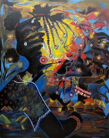 绘画 标题为“Visitors at moonlig…” 由Martha Okechukwu, 原创艺术品, 丙烯