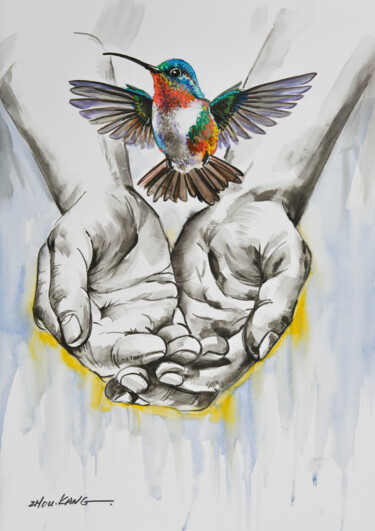 Peinture intitulée "bird10" par Kang Zhou, Œuvre d'art originale, Aquarelle