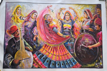 Traditional Folk Dance on Desert arts 绘画 标题为“Traditional Folk Da…” 由Shree Krishnam Arts Manish Vaishnav, 原创艺术品, 丙烯