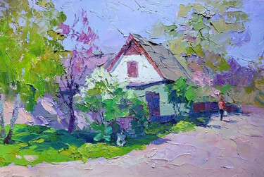 Malarstwo zatytułowany „White lilac bush” autorstwa Boris Serdyuk, Oryginalna praca, Olej Zamontowany na Drewniana rama noszy