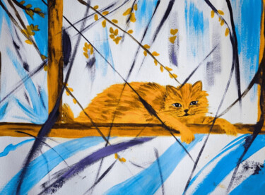 The Cat Who Watched the Winter 绘画 标题为“The Cat Who Watched…” 由Nina Timoshenko, 原创艺术品, 丙烯