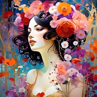 Mystère des jardins secrets - Aurore florale Arts numériques intitulée "Mystère des jardins…" par Kyrielle Fantasy, Œuvre d'art originale, Image générée par l'IA