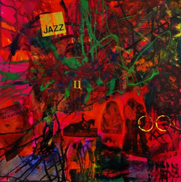 Schilderij getiteld "Jazz" door Mihail Mantulin, Origineel Kunstwerk, Olie Gemonteerd op Frame voor houten brancard