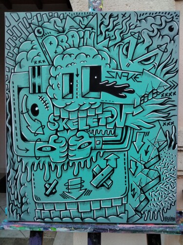 Peinture intitulée "Brain skel" par Alexis Bernardi, Œuvre d'art originale, Marqueur Monté sur Châssis en bois