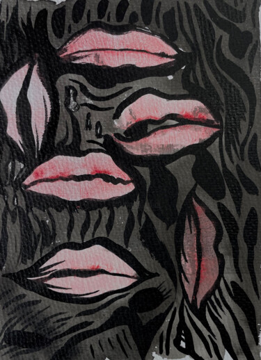 predator's red lips – bold abstraction Pittura intitolato "predator's red lips…" da Lya Helia, Opera d'arte originale, Inchiostro