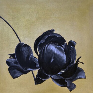 Dissection. Black Peony on Gold. 绘画 标题为“Dissection. Black P…” 由Mira Soléa, 原创艺术品, 丙烯
