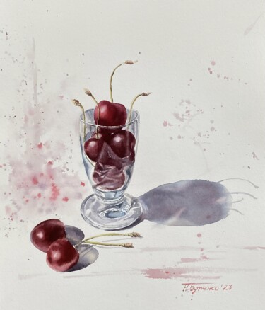 Cherry etude, original watercolor