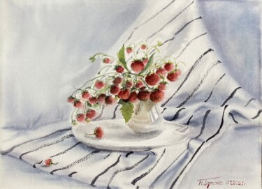 Strawberries bouquet, original watercolor