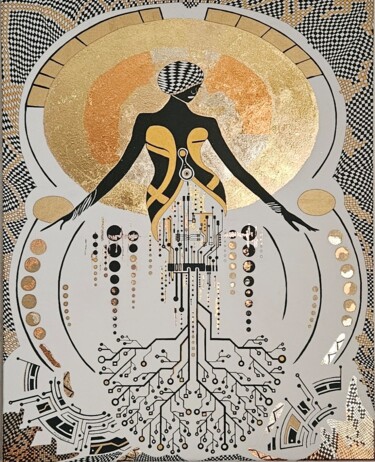 绘画 标题为“She Who Connects” 由Petra Nikita Pavlovičová, 原创艺术品, 墨 安装在木质担架架上