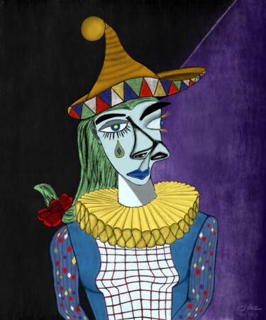 Arte digitale intitolato "Chris en Arlequin" da Joaquim Vaz, Opera d'arte originale, Pittura digitale Montato su Telaio per…
