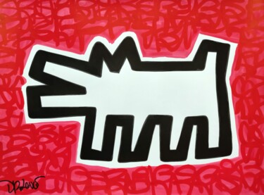Red dog ( Tribute to Keith Haring ) Pittura intitolato "Red dog ( Tribute t…" da Dr. Love, Opera d'arte originale, Acrilico