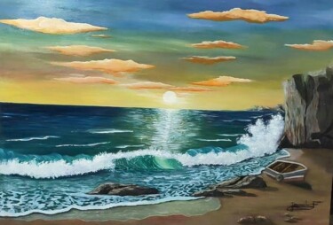 Pittura intitolato "Plage sauvage" da Jamal Foughal, Opera d'arte originale, Olio Montato su Telaio per barella in legno