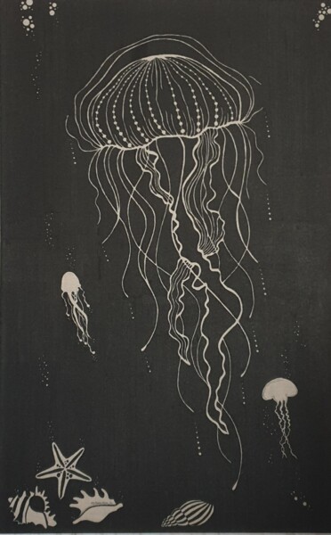 绘画 标题为“The Ocean’s Veil” 由Petra Nikita Pavlovičová, 原创艺术品, 墨 安装在木质担架架上