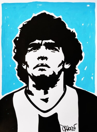 Maradona ( Blue ) by Dr. Love Ζωγραφική με τίτλο "Maradona ( Blue ) b…" από Dr. Love, Αυθεντικά έργα τέχνης, Ακρυλικό