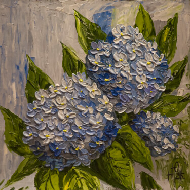 Картина под названием "Blue Hydrangea" - Yuliia Novikova, Подлинное произведение искусства, Масло