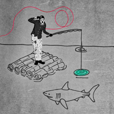 Fotografia intitolato "Le requin rôde, le…" da Dona Kea, Opera d'arte originale, Fotografia manipolata Montato su Metallo