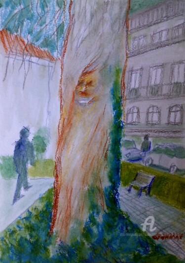 Pintura intitulada "Un arbre dans le pa…" por Slobodan Spasojevic (Spaki), Obras de arte originais, Pastel