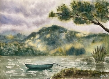 Painting titled "Still Waters, Quiet…" by Nataliya Gulina, Original Artwork, Watercolor