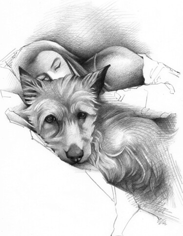 "Cagnolino 4" başlıklı Resim O. Soniart tarafından, Orijinal sanat, Grafit