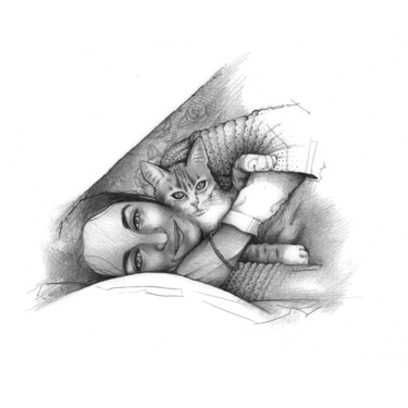 "Gattino" başlıklı Resim O. Soniart tarafından, Orijinal sanat, Grafit
