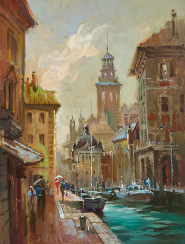 Venetian Reflection Malarstwo zatytułowany „Venetian Reflection” autorstwa Yuriy Suprunchuk, Oryginalna praca, Olej Zamontowany na Karton