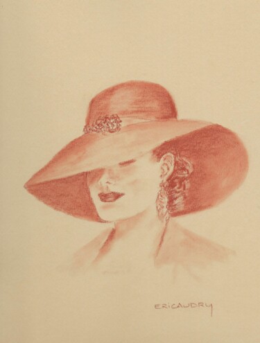 Drawing titled "La dame au chapeau" by Eric Audry, Original Artwork, Chalk