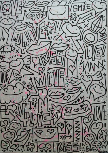 Schilderij getiteld "Love 2 ❤️" door Alexis Bernardi, Origineel Kunstwerk, Acryl Gemonteerd op Frame voor houten brancard