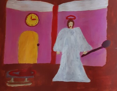 Schilderij getiteld "Angel with a book" door Alexandra Corina Irimia, Origineel Kunstwerk, Acryl