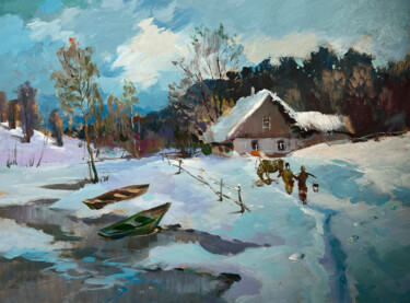 Path through snowdrifts Painting titled "Path through snowdr…" by Yuriy Suprunchuk, Original Artwork, Oil Mounted on Cardboard