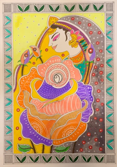 Desenho intitulada "Blooming Beauty" por Mogi Mamta, Obras de arte originais, Tinta