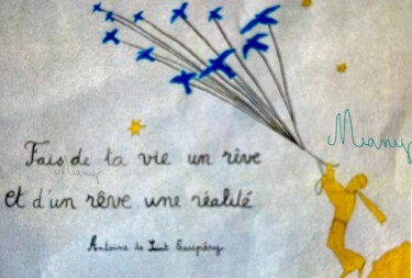 Fais de ta vie un rêve, mon fils Dessin intitulée "Fais de ta vie un r…" par Many, Œuvre d'art originale, Encre Monté sur Châssis en bois