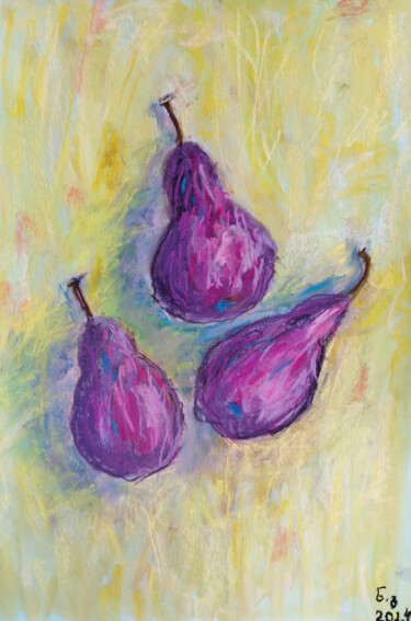 "Vibrant Pears – Soft Pastel Still Life on Paper" Schilderij getiteld ""Vibrant Pears – So…" door Nino Gudadze, Origineel Kunstwerk, Pastel