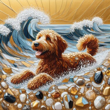 "Happy Dog and Cryst…" başlıklı Dijital Sanat Davina Dugnas tarafından, Orijinal sanat, Dijital Resim Ahşap Sedye çerçevesi…