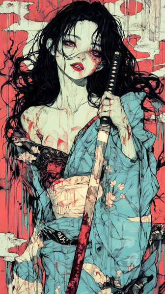 Arte digitale intitolato "Katana Woman 02" da Artcypia, Opera d'arte originale, Immagine generata dall'IA