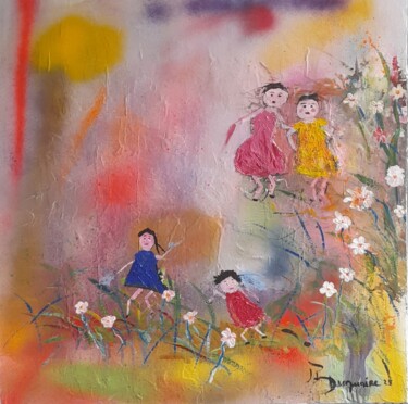 Painting titled "Les petites filles…" by Jean-Pierre Duquaire, Original Artwork, Acrylic Mounted on Wood Stretcher frame