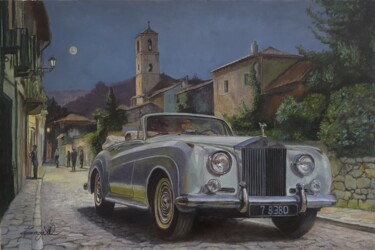 Classic 1950s Rolls Royce Silver Cloud Convertible Pittura intitolato "Classic 1950s Roll…" da James Bagatel, Opera d'arte originale, Olio Montato su Telaio per barella in le…