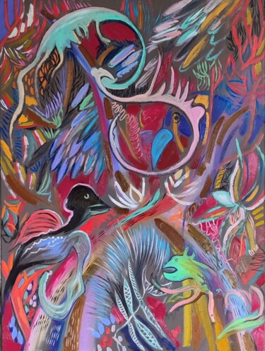 Pittura intitolato "Enimals" da Nastia Poliakova, Opera d'arte originale, Olio Montato su Altro pannello rigido