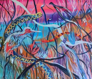Pittura intitolato "Snake" da Nastia Poliakova, Opera d'arte originale, Olio Montato su Altro pannello rigido