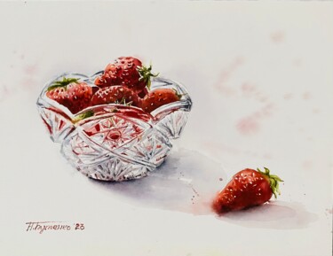 Strawberries in crystal, watercolor painting